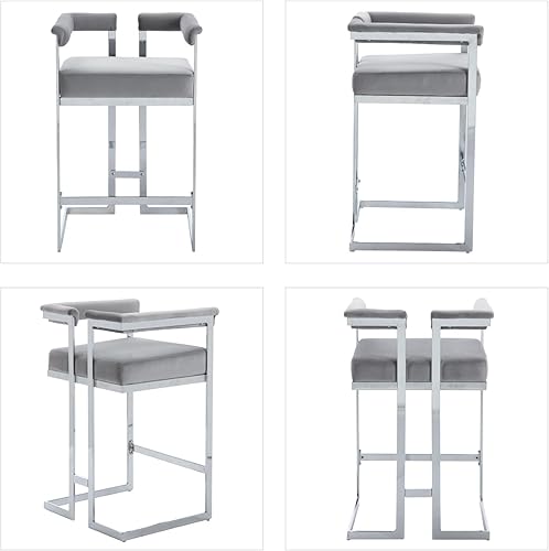 Miniatura 4 de DUOMAY Juego de 2 taburetes de bar modernos, taburete de 26 pulgadas de altura de mostrador con acabado cromado, silla de isla de cocina tapizada de