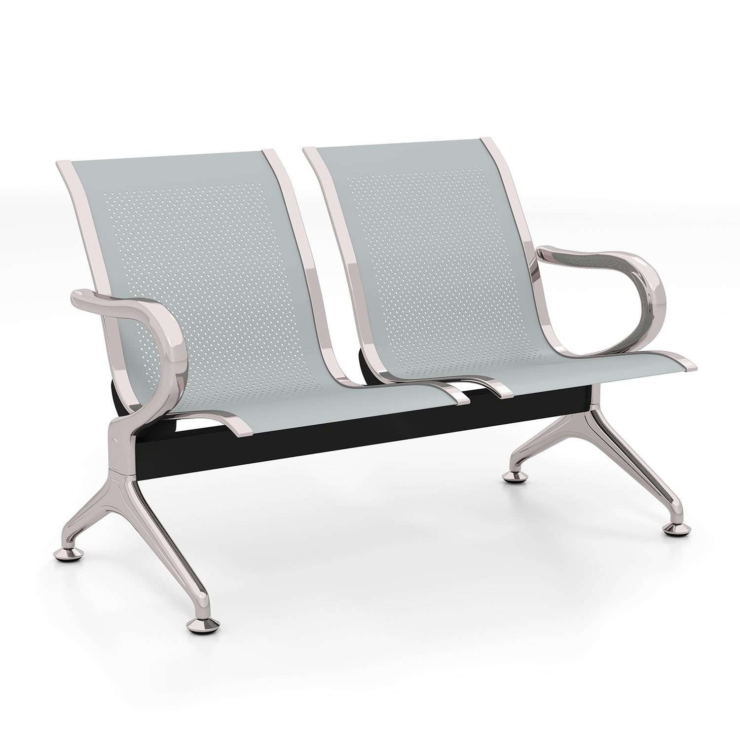 kinbor Waiting Room Chairs - Durable Reception Bench with Armrests, 2-Seat Office Reception Guest Chairs for Office, Hospital, Airport, Clinic, Bank & Lobby, Silver​