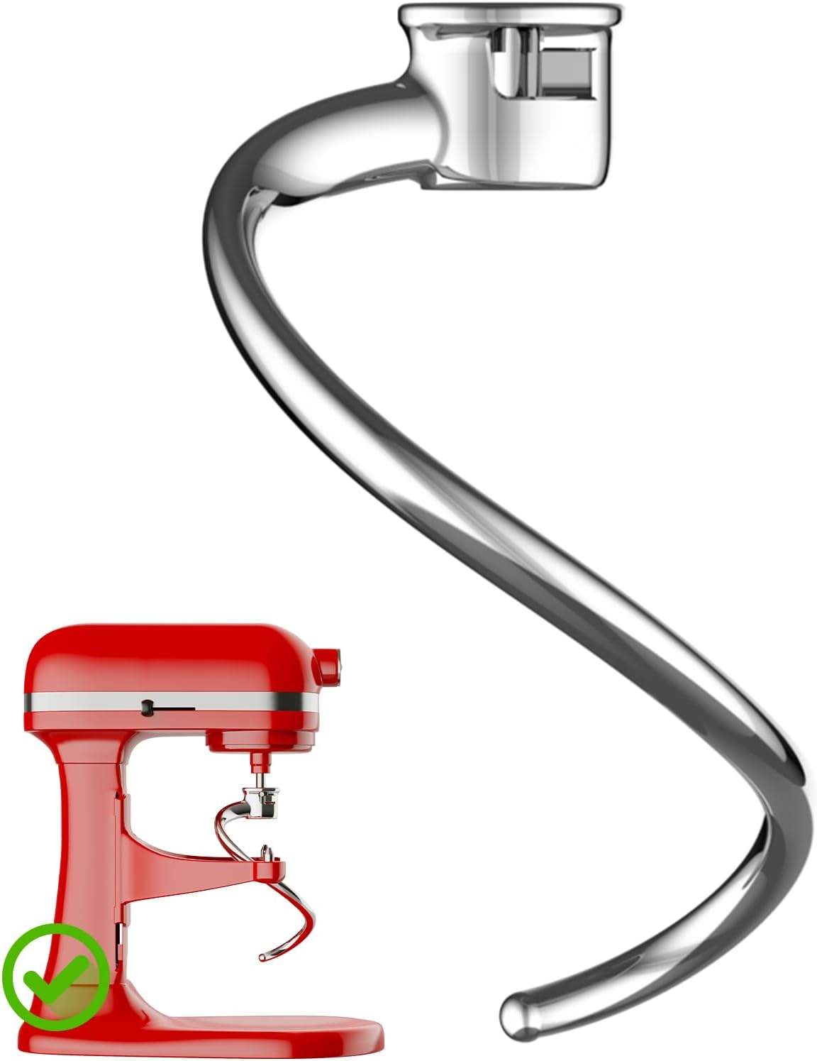 Stainless Steel Spiral Dough Hook for KitchenAid 5Plus & 6QT Bowl-Lift Stand Mixer, Rustproof & Easy Clean Bread Hook kitchen aid accessories and attachments, Perfect for Pizza Pasta Cookie