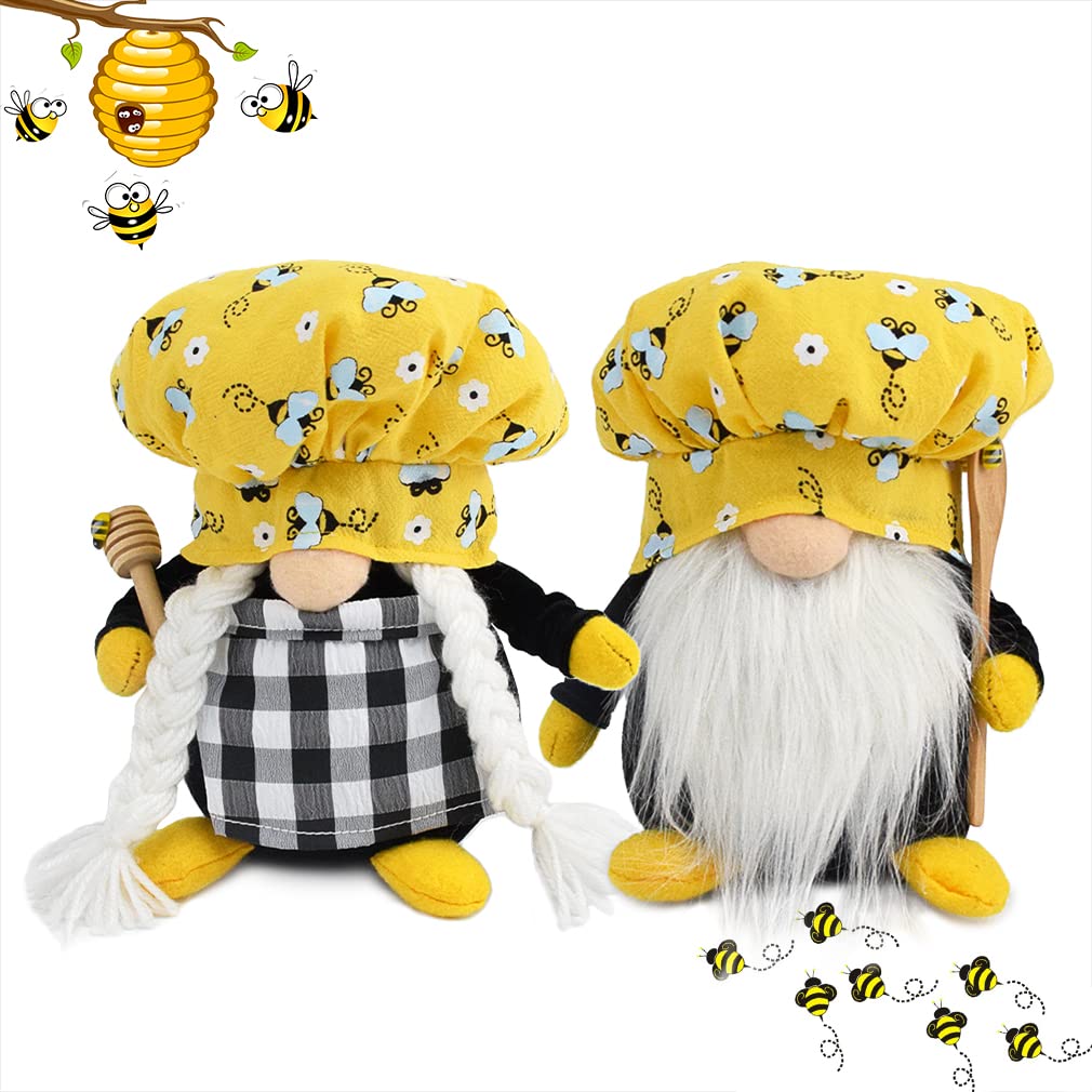 AMOH JERCYAMOH JERCY Bee-autiful Chef Bee Gnomes Plush, Holding Honey Dipper Spoon, for Spring Summer Ornament Kitchen Party Gift Decoration