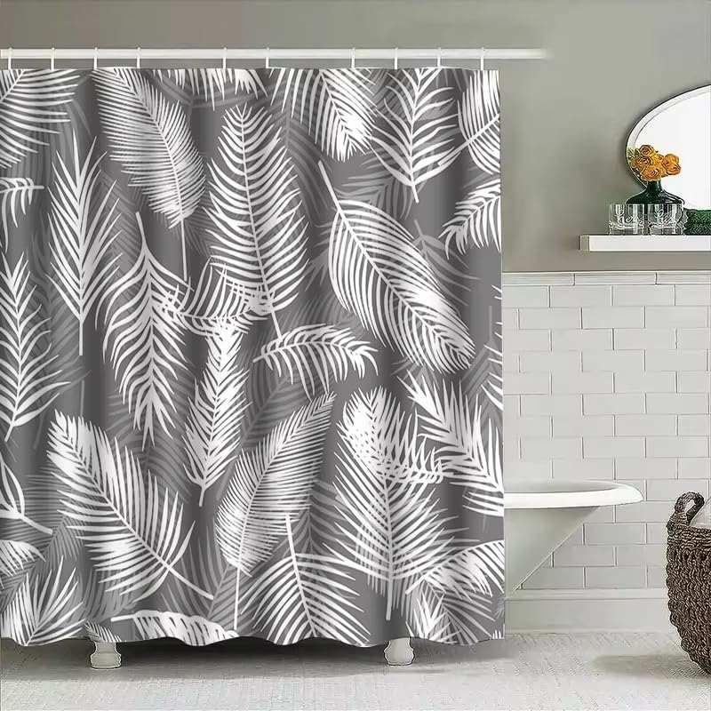 Rideau de douche palmier blanc imperméable pare-baignoire anti-moisissure 137x182