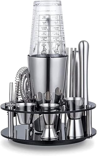 ONOTEC Juego de coctelera de 19 piezas con soporte giratorio, kit de barman de acero inoxidable 304, juego de herramientas para el hogar, bares,
