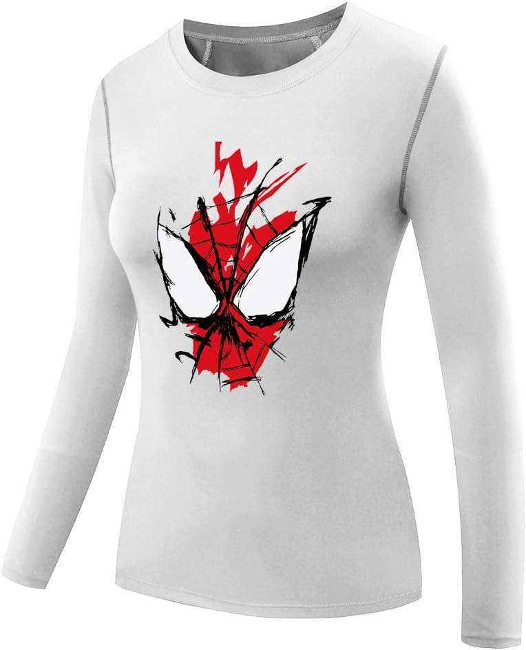 HJGBEDS Spider man Women Tee Shirts Compression Tops Medium White