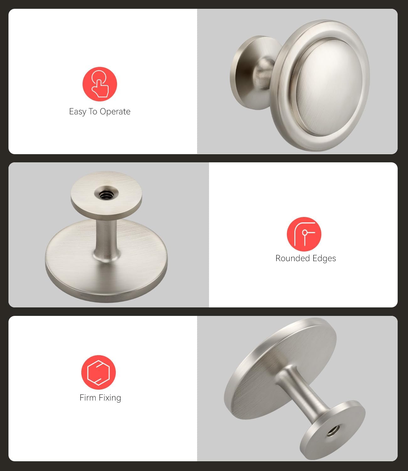 homdiy 10 Pack Brushed Nickel Cabinet Knobs Round Silver Kitchen Knobs for Cabinets, Dresser Drawer Pulls, Zinc Alloy