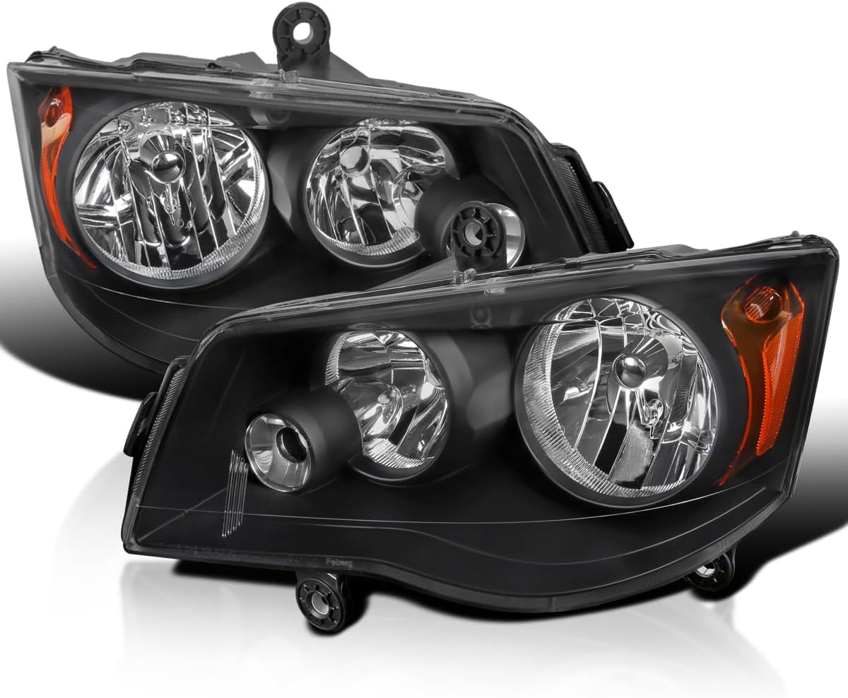 SPEC-D TUNING Black Headlights Compatible with 2011-2018 Dodge Grand Caravan, 2008-2016 Chrysler Town & Country, L+R Pair Head Lights Lamps Assembly