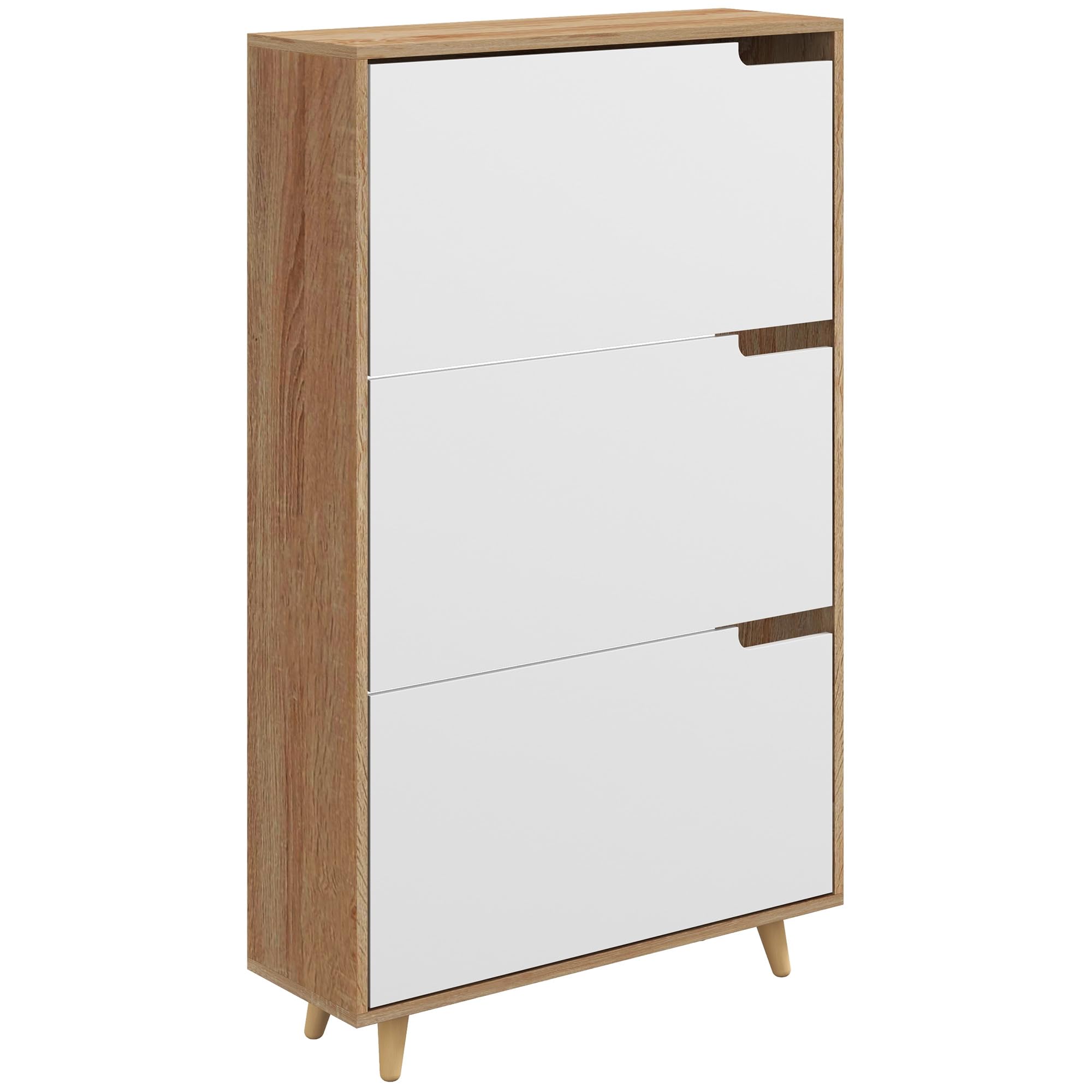 HOMCOM Meuble à Chaussures 3 Abattants 72L x 24l x 119H cm Naturel et Blanc