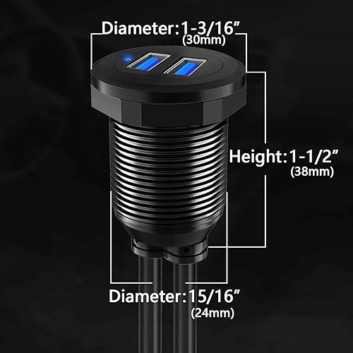 Miniatura 7 de BATIGE Cable USB 3.0 de aleación de doble puerto para salpicadero de automóvil, macho a hembra, con indicador LED, cable de extensión para