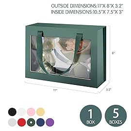 JINGUAN Green Gift Box with Window, Gift Box with Lid and Handle, Clear Magnetic Gift Box for Present, Bridesmaid Proposal Box (10.5x7.5x3 Inches