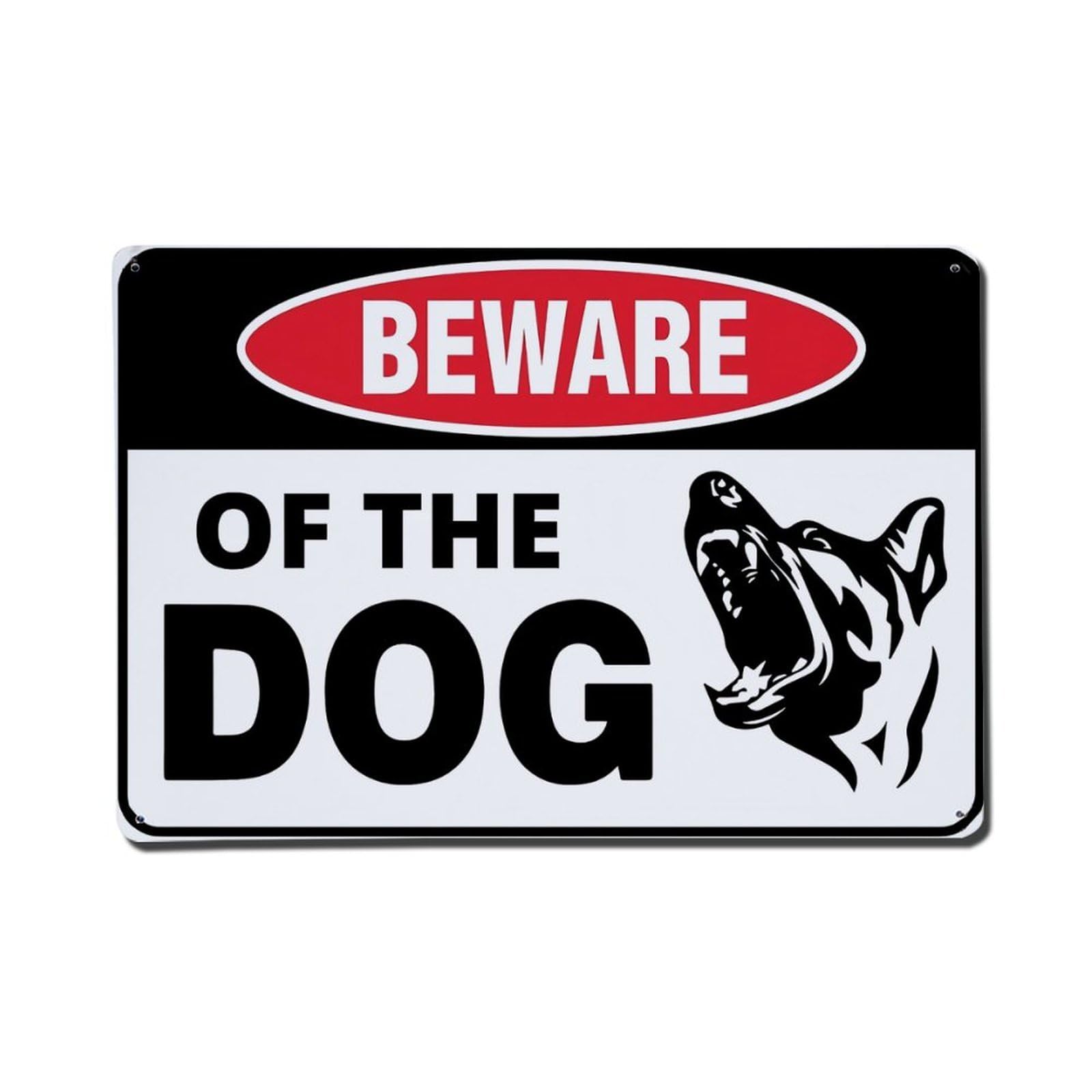 Beware Of The Dog Warning Sign Vintage Aluminium Metal Sign, Retro Wall Decor for Home, Bar, Garage & Farmhouse 20x30cm
