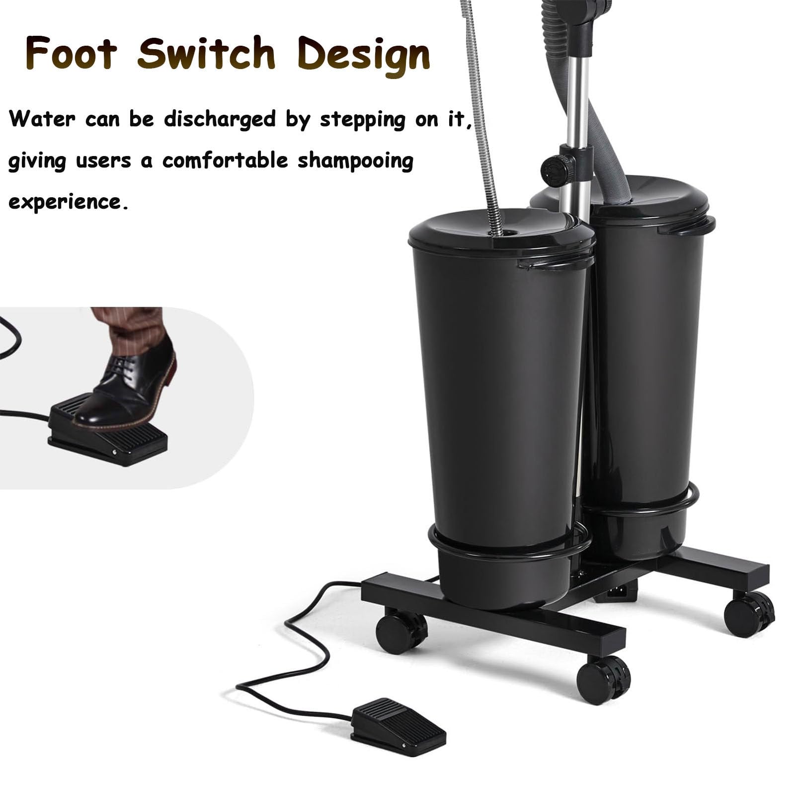 Lavabo móvil portátil para salón, lavacabezas profundo con bomba eléctrica, altura ajustable, bandejas para lavar el cabello con 2 cubos y mangueras de drenaje para niños, ancianos, maternidad,B