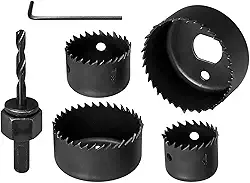 Kit Serra Copo 6 Peças, 32mm/38mm/44mm/54mm, com Broca e Chave L, para Madeira, PVC, Gesso e Drywall