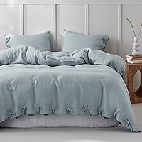 Vista 11 de Simple&Opulence Juego de funda de edredón 100 % lino, 3 piezas con cierre de corbatinas, de lino francés lavado, color liso, suave, transpirable