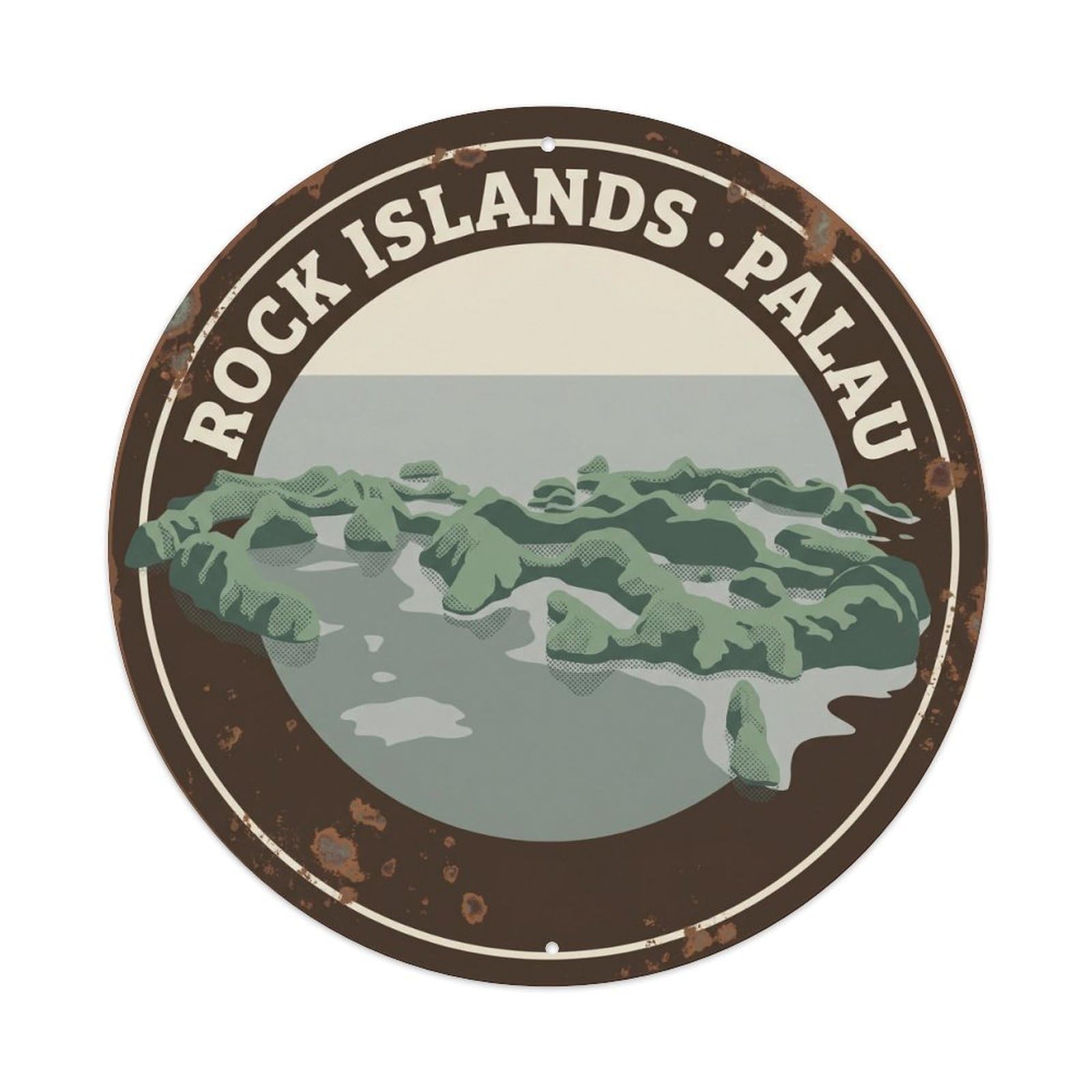 Olyhtr 8X8inch Classic Style Sage Palau Rock Islands Aerial Ivory Retro Lagoon Metal Tin Sign