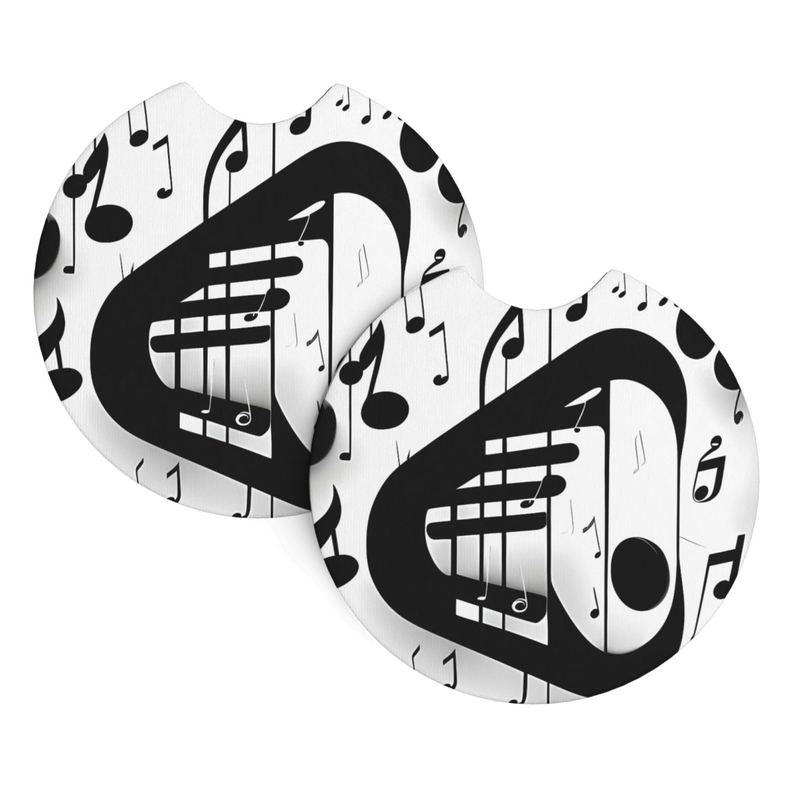 2 Pack Car Coaster for Cup Holders Black and White Music Note Car Cup Coaster 2.7" Neoprene Non-Slip Automotive Cup Mat Universal Auto Car Interior Accessories for Women Men Cup Pad