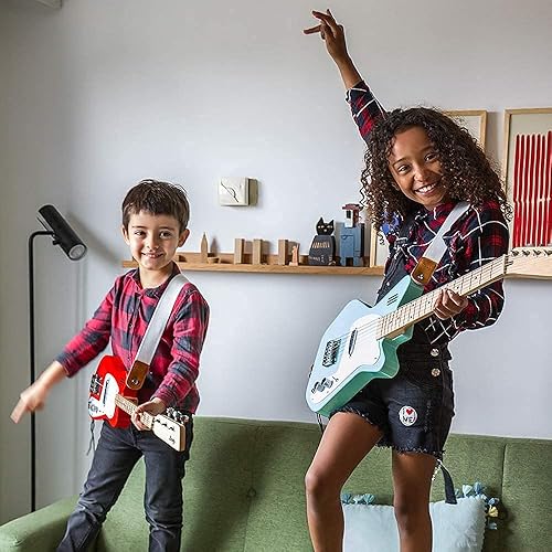 Vista 19 de Loog Mini guitarra eléctrica para niños para principiantes, amplificador integrado a partir de 3 años, aplicación de aprendizaje y lecciones Rojo