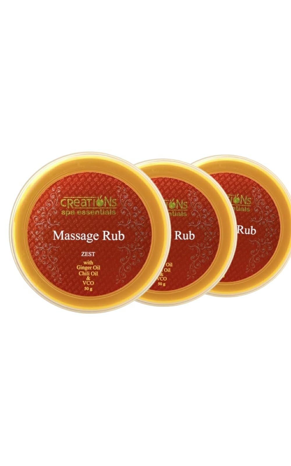 PAIN RELIEF MASSAGE RUB by CREATIONS SPA ESSENTIALS SET OF 3 ZEST ENERGIZING BALM, NATURAL MOISTURIZING BLEND TO RELAX MUSCLES