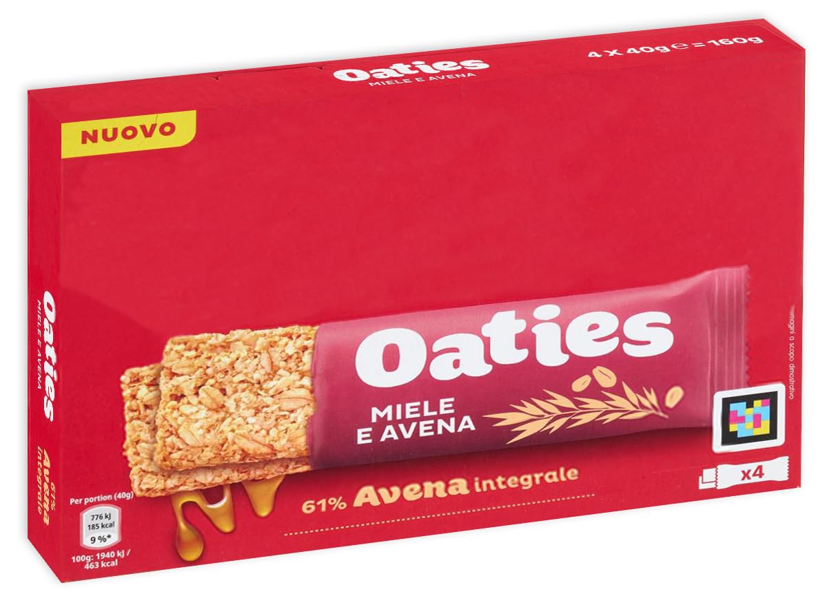 Barrette Croccanti Oaties di Avena Integrale con Miele, Confezione Rossa, 160g [BOX con 6 Confezioni]