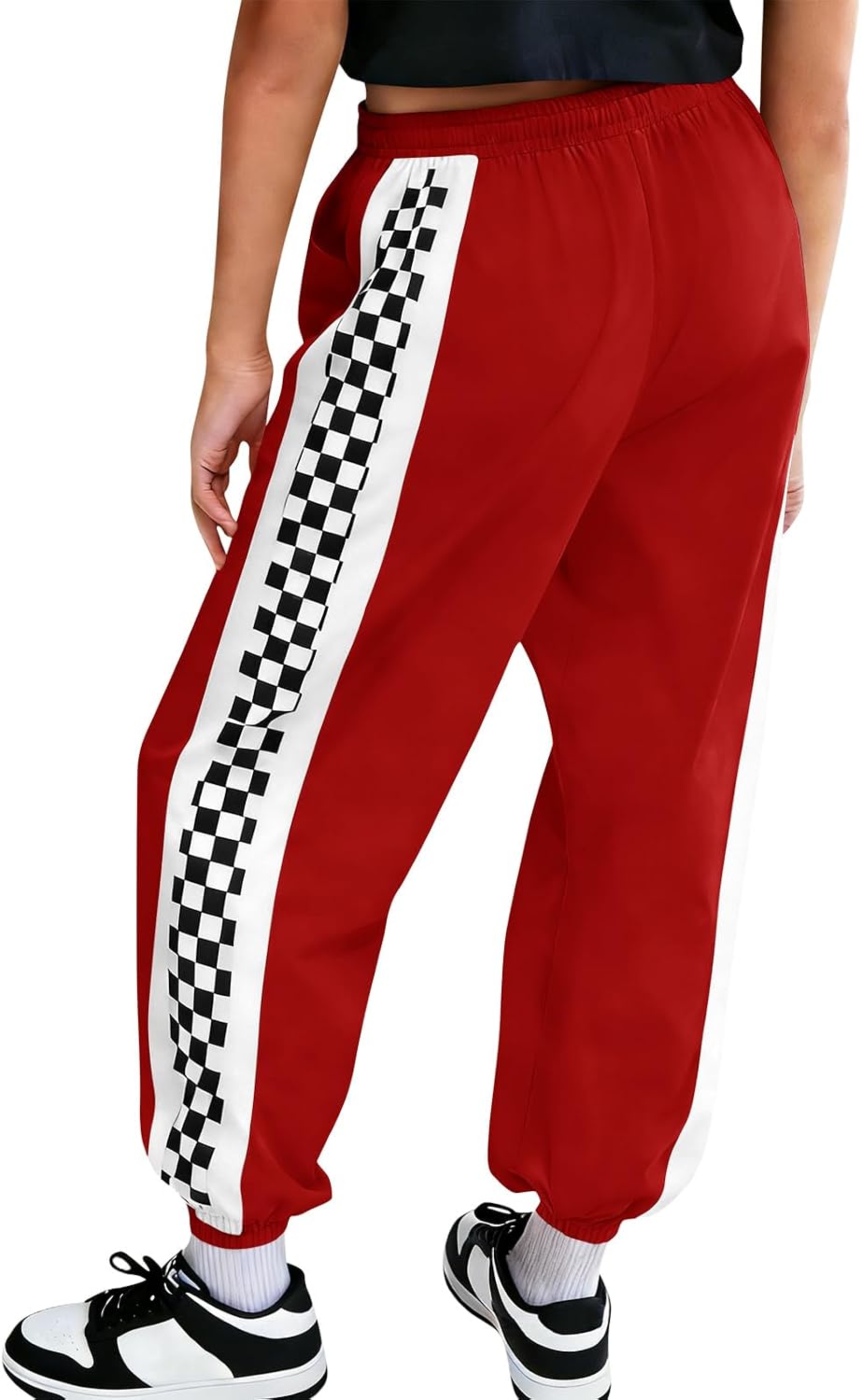 Haloumoning Girls Baggy Joggers Kids Athletic Checkered Elastic Waist Track Pants with Pockets 5-14Y