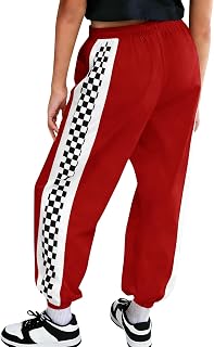 Haloumoning Girls Baggy Joggers Kids Athletic Checkered Elastic Waist Track Pants with Pockets 5-14Y
