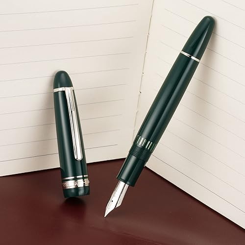 Miniatura 7 de Majohn P136 - Pluma estilográfica de pistón, punta fina con caja, juego de bolígrafos de escritura de resina verde