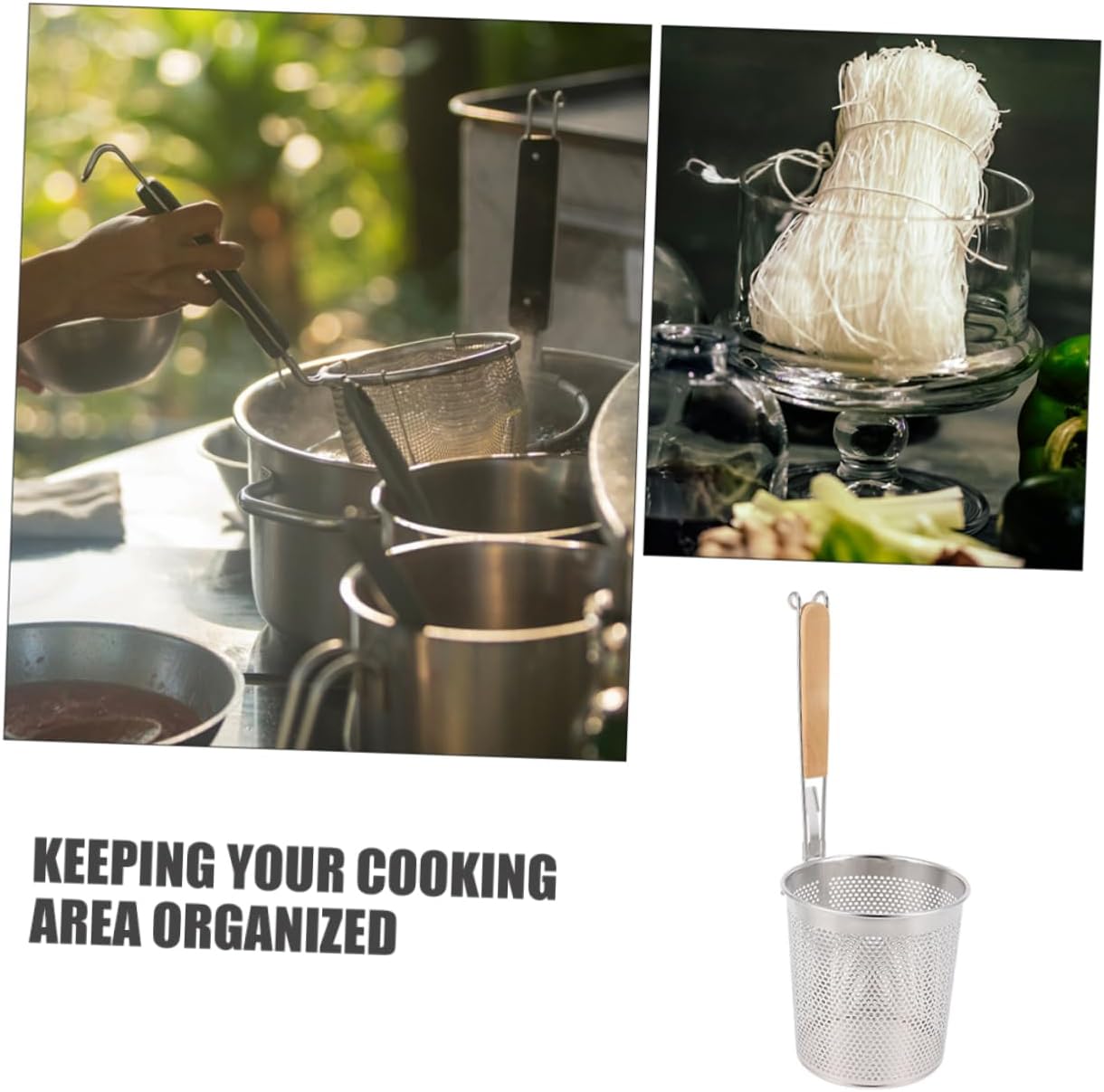 2pcs Stainless Steel Mesh Strainer for Noodles Pasta Stackable Design Kitchen Colander Ladle Efficient Water Drainage Skimmer for Cooking Frying for Dumplings Ramen