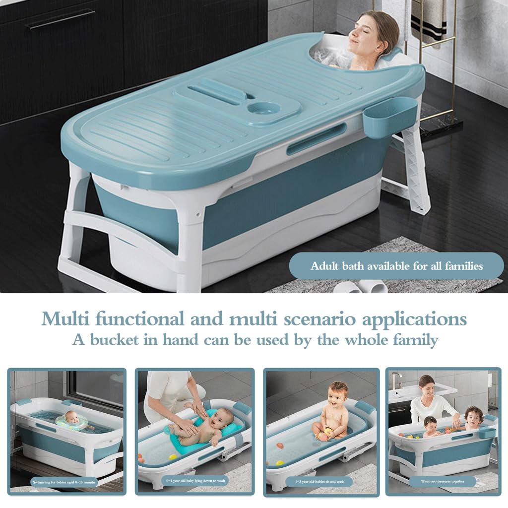 Bañera Plegable, Bañera Portátil para Adultos, Bañera Gruesa Plegable De Plástico, Bañera De Vapor Plegable con Tapa, Bañera Familiar para Adultos Y Niños, 136x62x52cm(Color:Rosa)