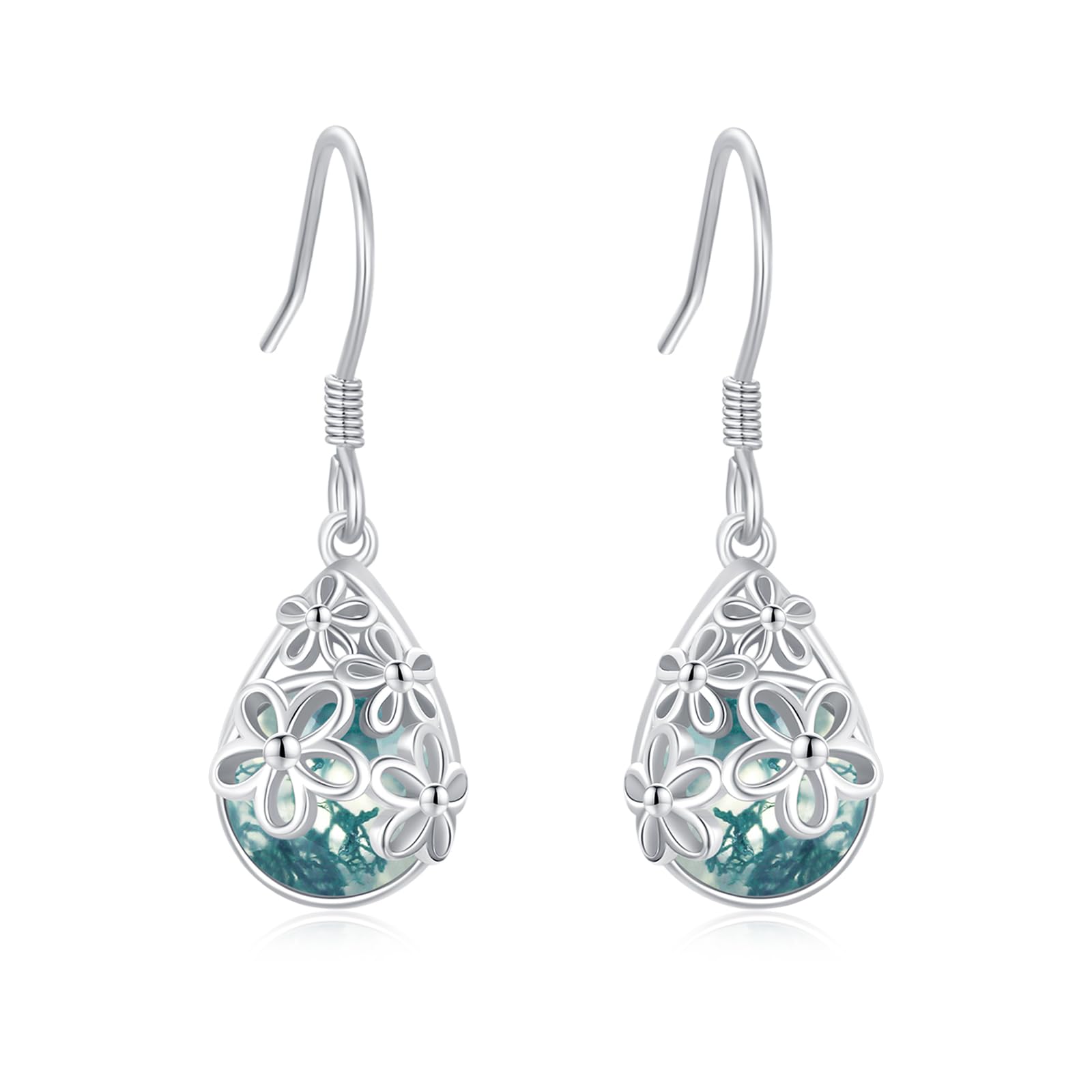 Moosachat Ohrringe 925 Sterling silber Gänseblümchen Blumen