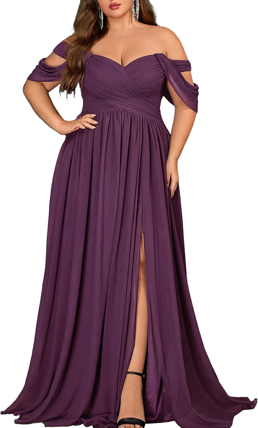 Women's Daily Plus Size Dresses A Line Chiffon Wedding Guest Bridesmaid Maxi Dress Prom Evening Party Cocktail Gown