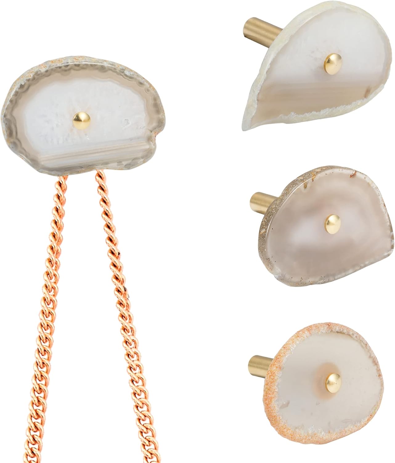 4 Pcs Unique Agate Wall Hooks for Hanging, Coat Hooks Wall Mounted Brass Single Hook for Hanging, Hat Bag Hooks for Wall Decorative Curtain Tieback Hooks