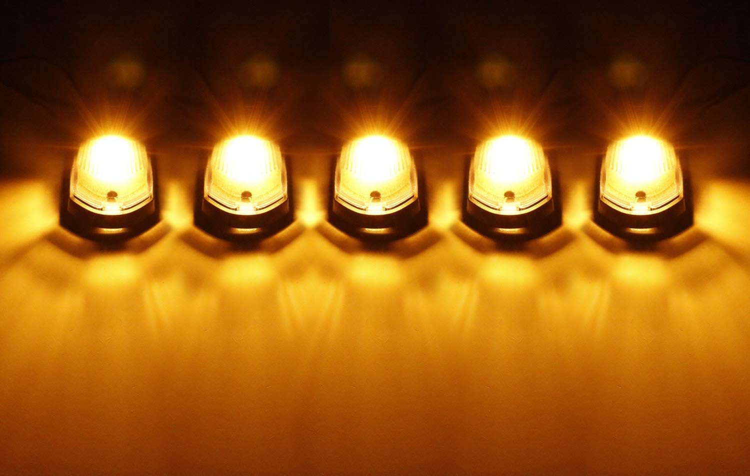 iJDMTOY 5pc Smoked Lens Amber Yellow Full LED Cab Roof Marker Light Kit Compatible With 2017-up Ford F250 F350 F450 F550 Super Duty (Fit the Trucks Initially Without OEM Cab Roof Lamps)