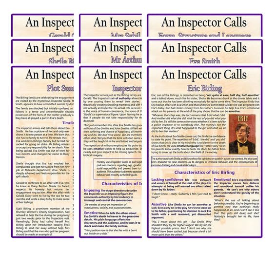 Tiger Moon The Tiger Moon Trading Company Ltd GCSE English - An Inspector Calls Information Posters - Display, Bulletin Board, Decoration Posters - Set of 9 - A3 29.7 x 42 cm