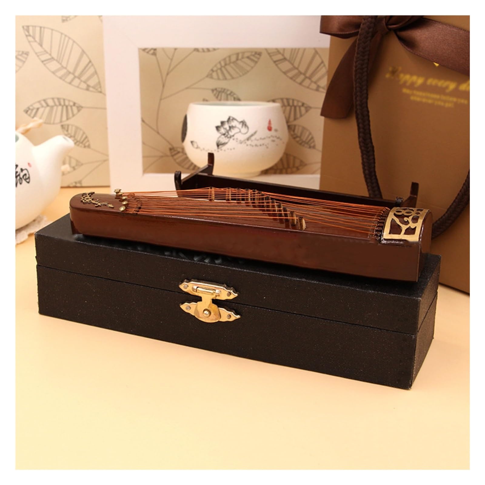 Mini Guzheng Ozdoba Drewniana Guzheng Instrument Muzyczny Model Sceny Dekoracji Akcesoria Dekoracji instrument mini (Size : 25cm)