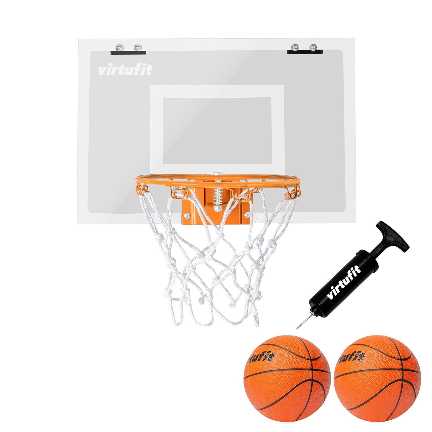 VirtuFit Pro Mini deska do koszykówki z 2 piłkami i pompką, biała