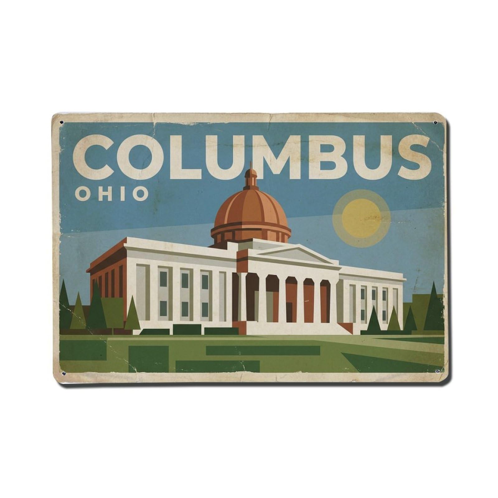 Xanthor Style Travel Vintage Usa Columbus Metal Tin Sign