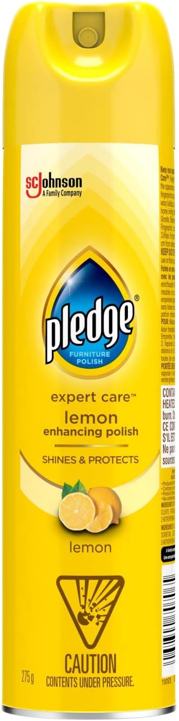 Pledge Furniture Polish and Moisturizing Mineral Oil Spray, Works Works on Wood, Leather, Laminate and More, Colourless Surface Protector, Lemon Scent, 275g