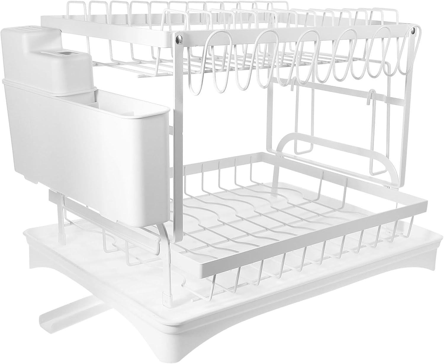 BESPORTBLE Bowl Drying Rack and Dish Strainer for Kitchen Counter, White Multifunctional Desktop Dish Holder with Cutting Board Stand and Utensil Holder, Space-Saving Kitchen Storage