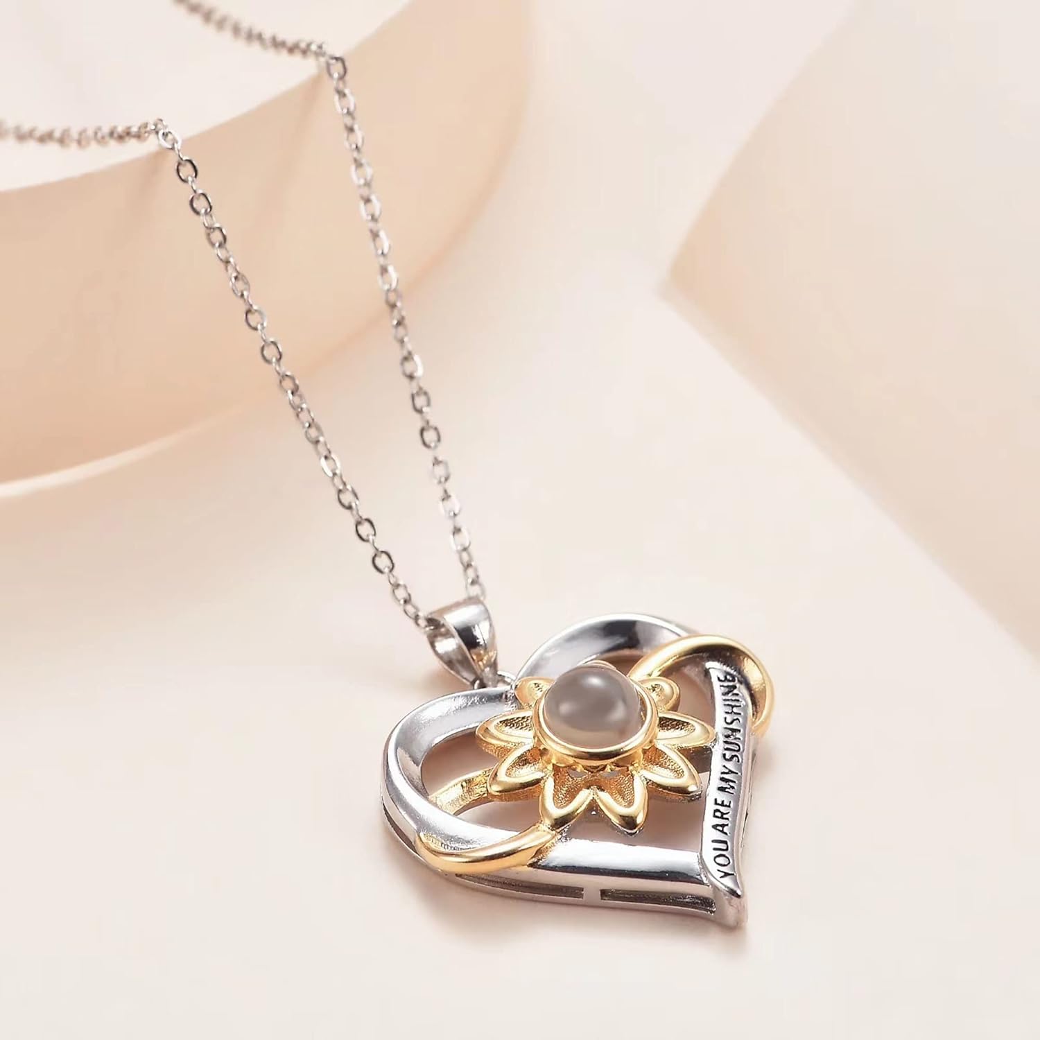 Personalized Sunflower Photo Necklace Heart Projection Pendant with Picture 925 Silver Love Necklace Custom Jewelry for Women