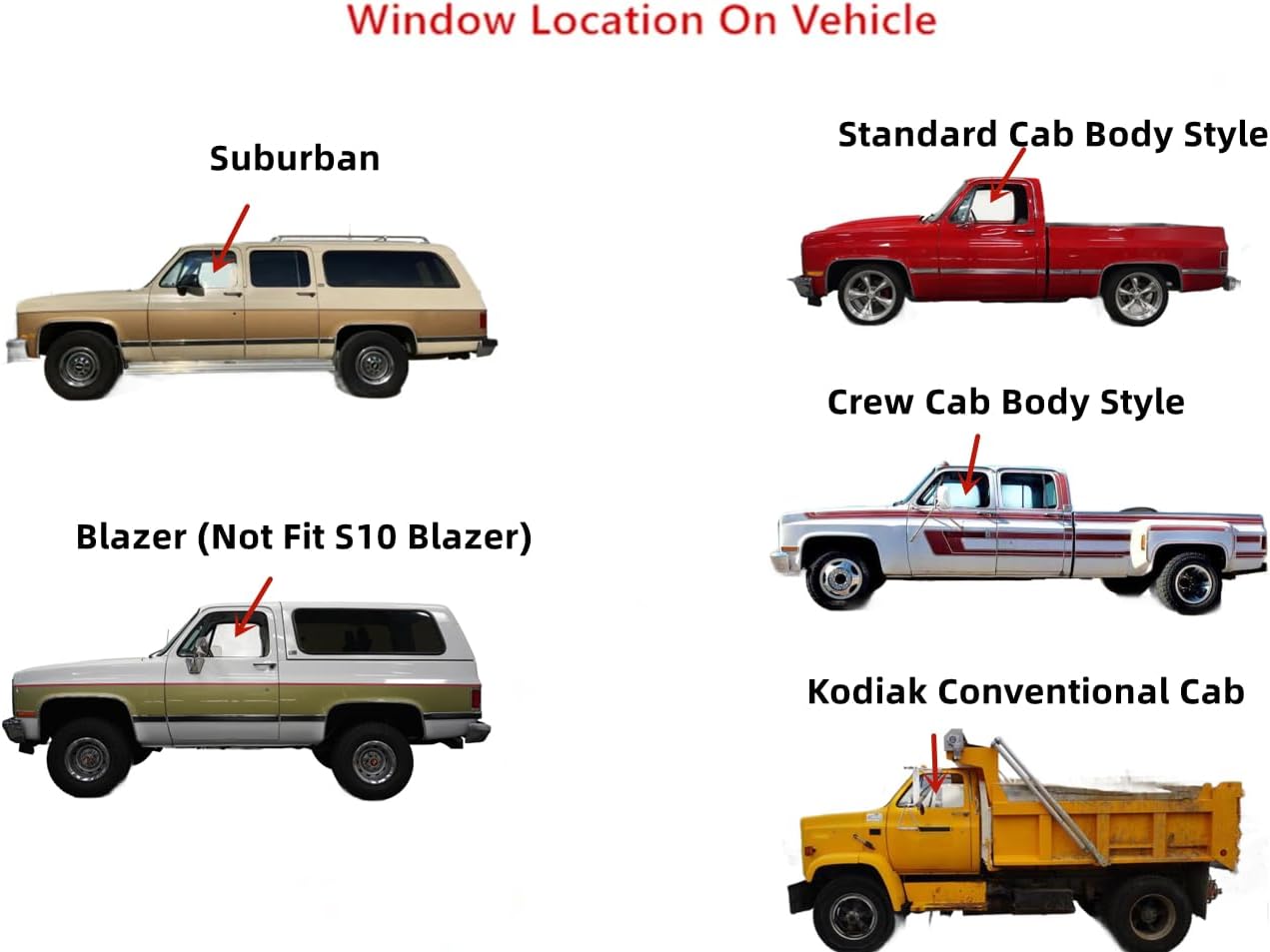 Driver Left Side Front Door Window Door Glass Compatible with Chevrolet Blazer , Suburban , Kodiak 1981-1991 / C and K Series Pickup 1981-1986 / R and V Series Pickup 1987-1991