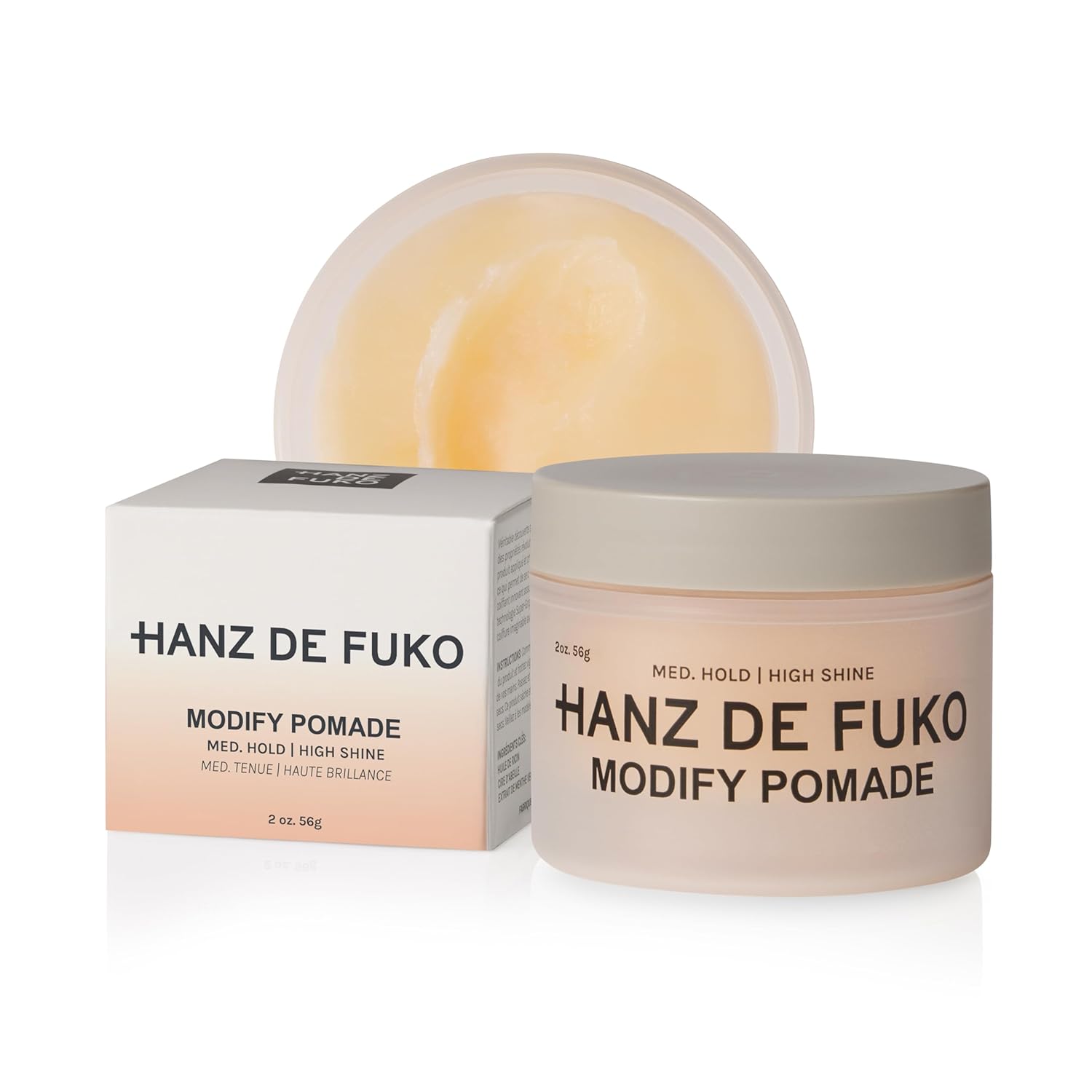 Hanz de Fuko Modify Pomade: Medium Hold, High Shine for All Hair Types - Shea Butter, 2oz Travel Size