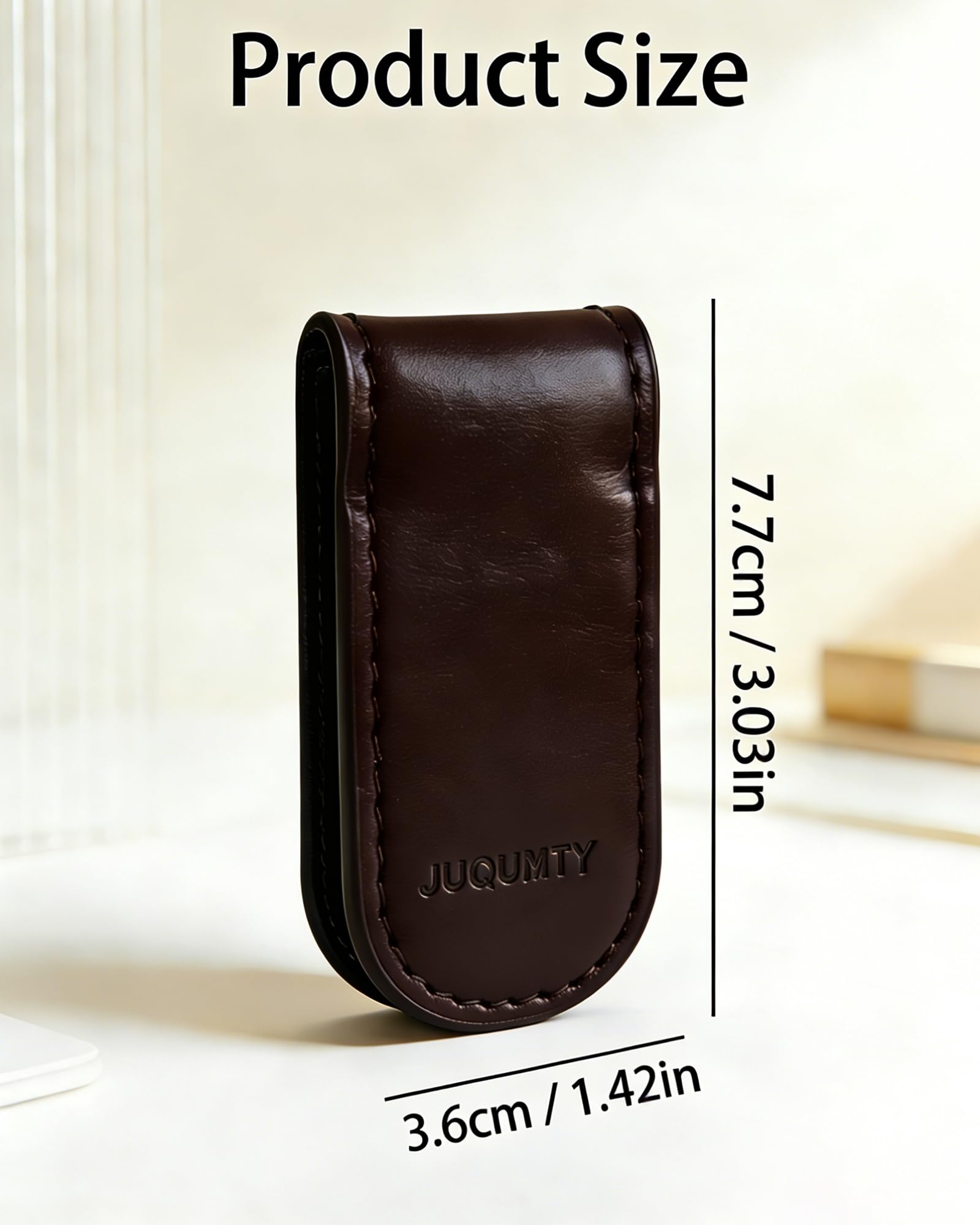 Schlanke Magnet geldklammer für Männer, Leder Kreditkarten und Visitenkartenhalter, Banknotenorganizer, minimalistische Brieftasche für Beruf, Büro Geschenk – Rund Kaffee