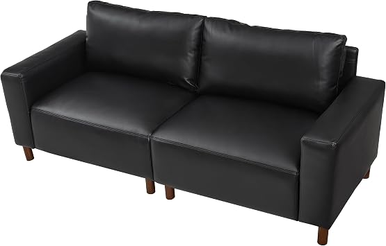GDFStudio 79 Big Loveseat Sofa, Mid-Century Modern Faux Leather PU 2 Seat Sofas & Couch, Upholstered Deep Seat Sofa with Solid Wood Legs, Breathable Armrest Accent Sofa for Living Room Bedroom, Black