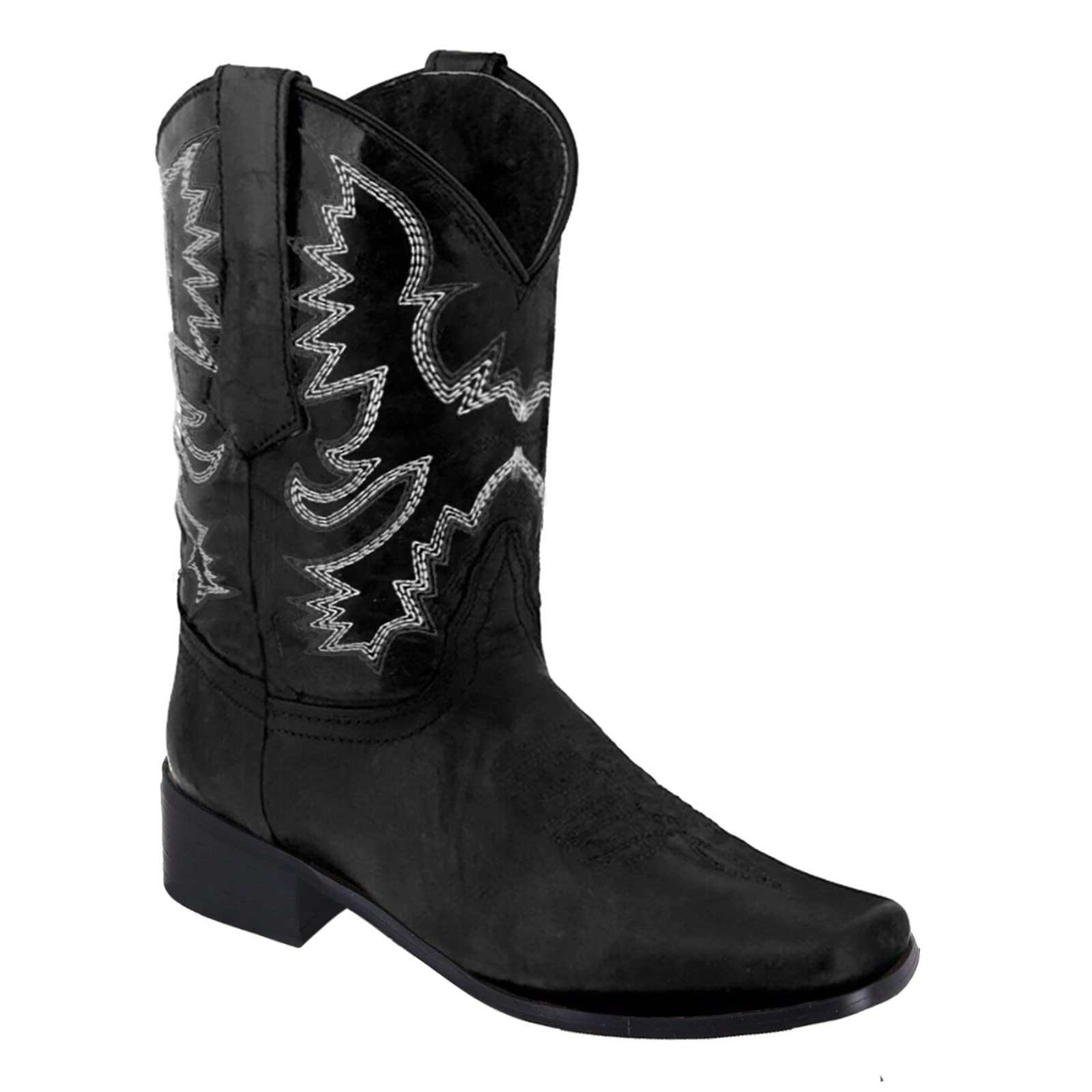 Damskie zachodnie buty kowbojskie o średniej długości, czarne z białym haftem, skórzane, buty na obcasie, kalosze damskie, Czarny, 39.5 EU