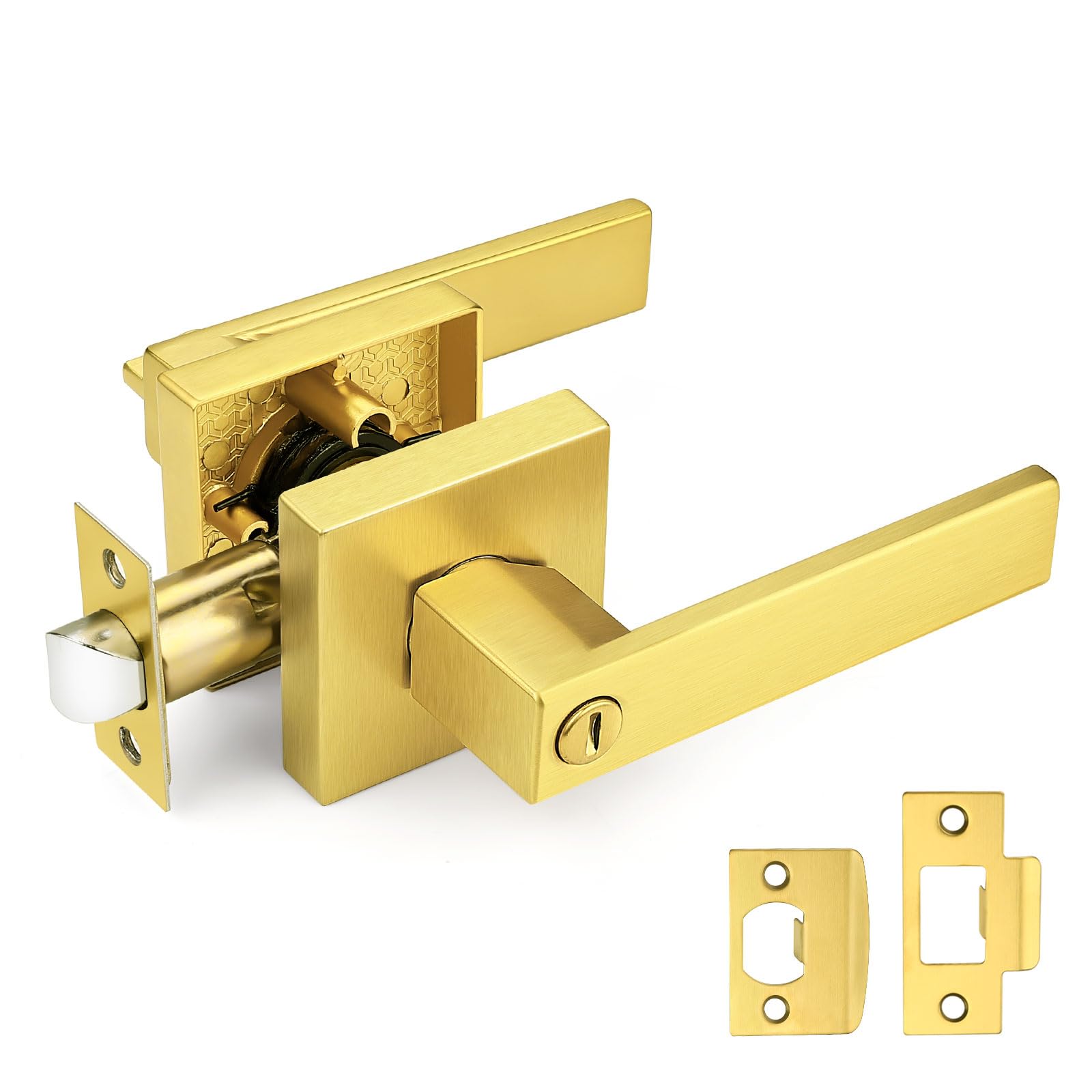 Gobrico Privacy Door Handle Gold Door Handles Heavy Duty Door Lever Reversible Square Door Lock Handleset for Bathroom Keyless Lockset Bedroom Interior Door Knob 5 Pack