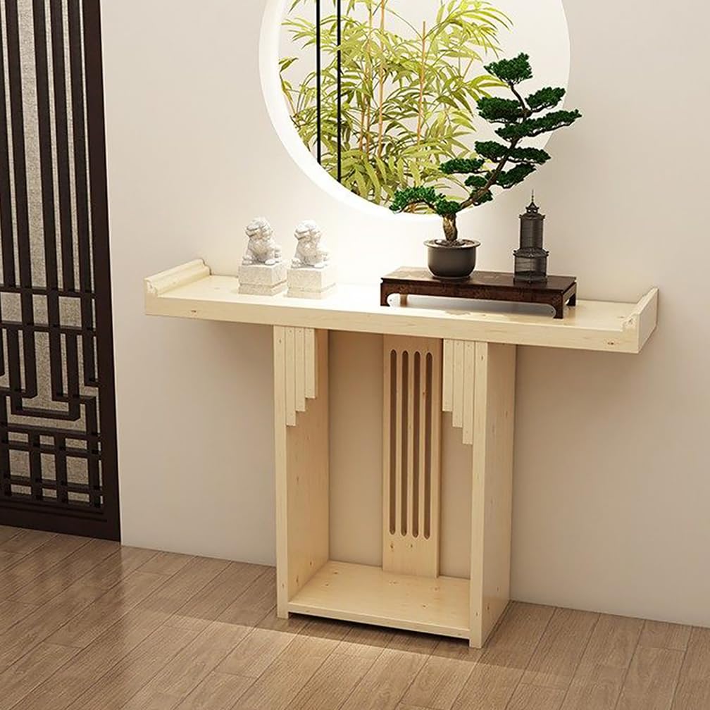 WYRNOBRX Solid Wood Console Table, 63 Inch Long Narrow Entryway Table with Storage, 2-Tier Farmhouse Sofa Console Behind Couch for Hallway, Living Room, Entrance, Brown,Natural,L160*H80*W30