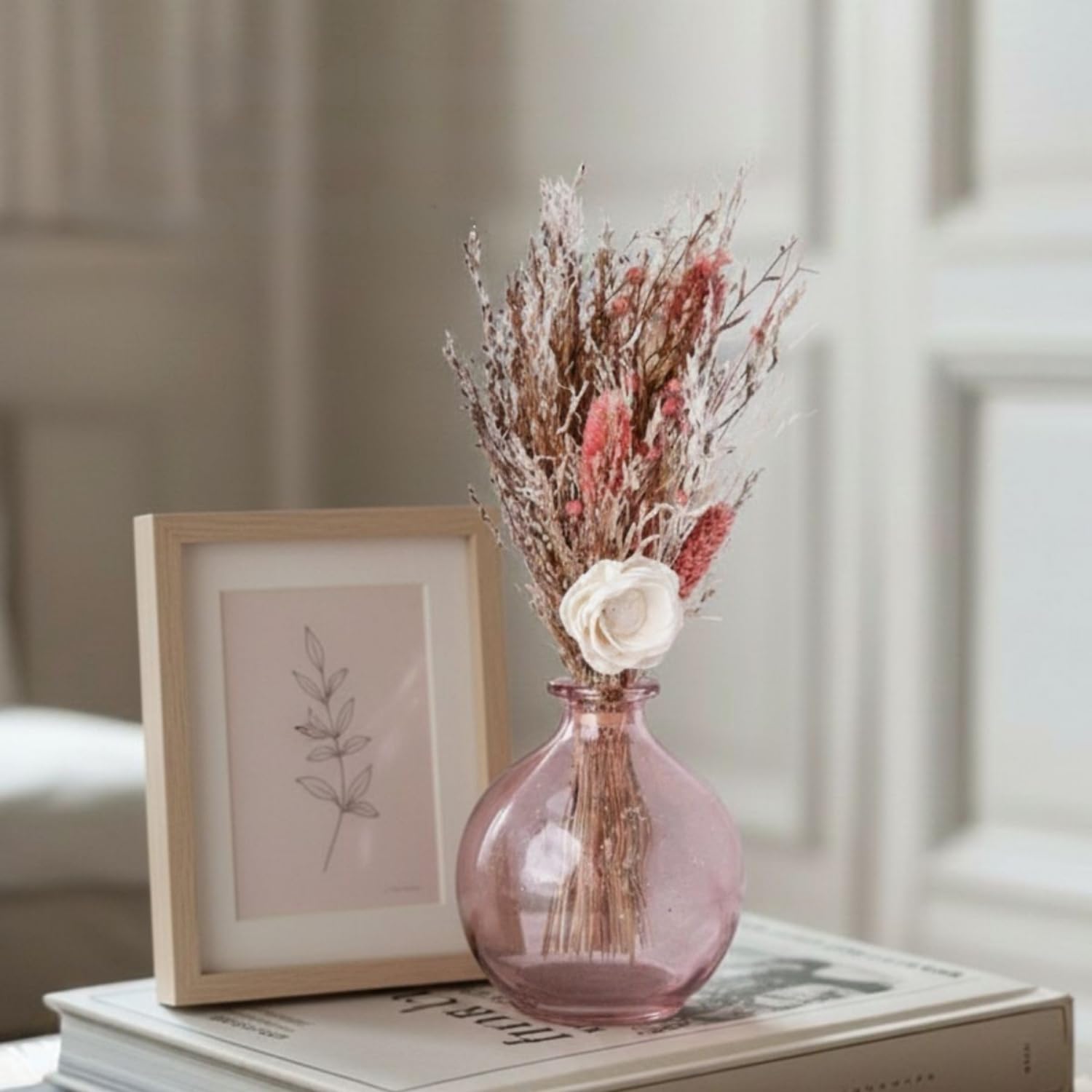 Magique by The Wishing Chair - Rosette Dried Flowers in Glass Vase | Natural Preserved Floral Arrangement | Home Dcor & Tabletop Accent | Gift Idea-image-16