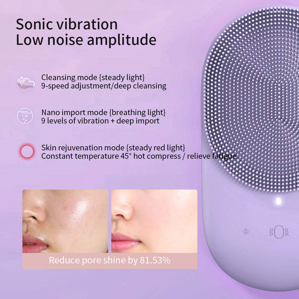 Sonic Facial Cleansing Brush Heated 3 Function Modes,8 Speed Silicone Face Scrubber USB Rechargeable,Waterproof Electric Face Wash Brush Device,for Women (Purple) : Beauty & Personal Care