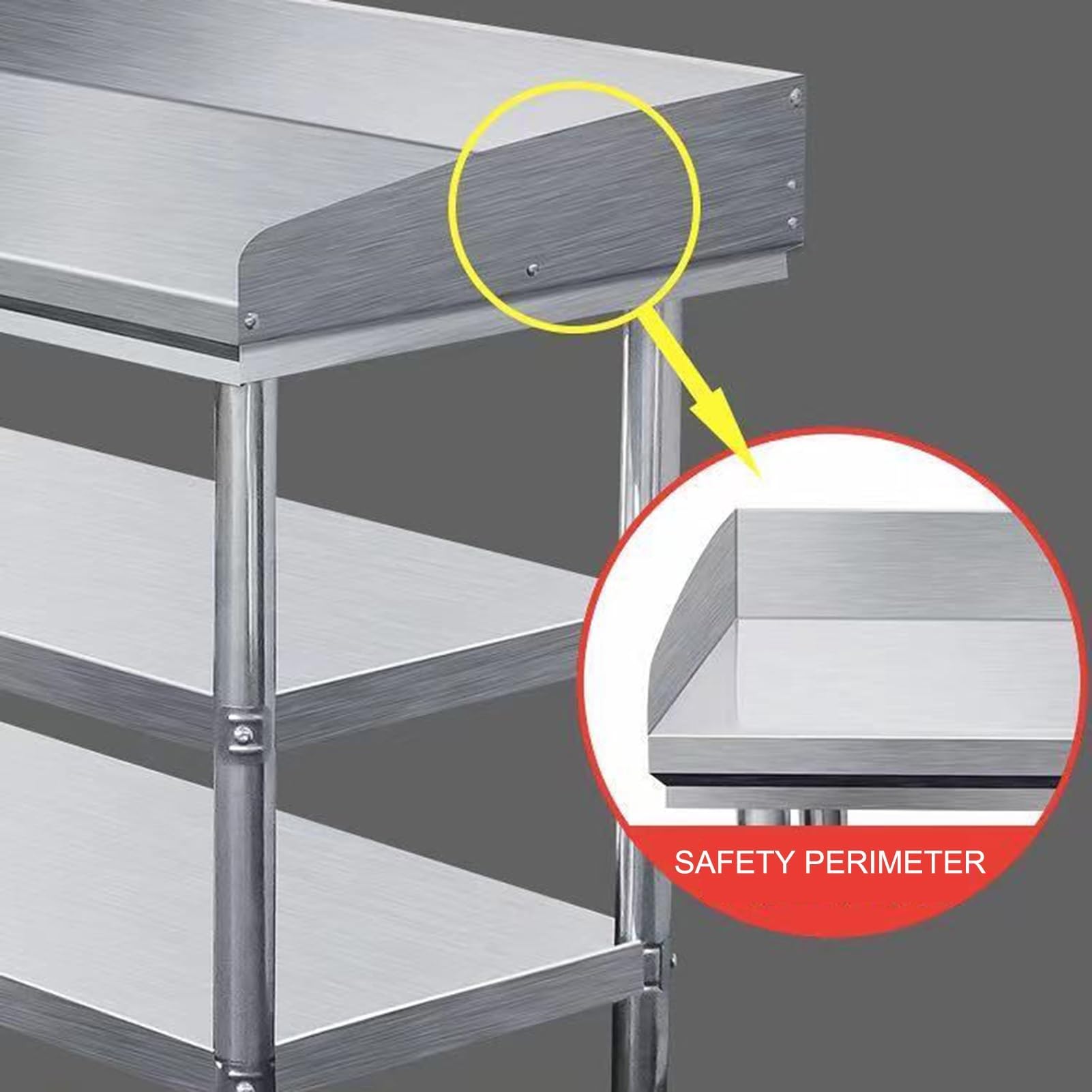 Tavolo da lavoro in acciaio inox con paraspruzzi tavolo da cucina commerciale con ripiano regolabile e gambe, perfetto per ristoranti e preparazione di cibi (90 x 50 x 80 cm)