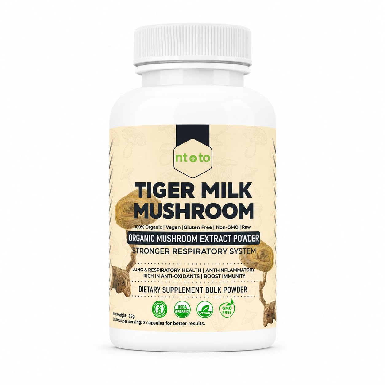 Tiger Milk Mushroom Supplement (Lignosus Rhinocerus) 60 Capsules | Supports Lungs & Respiratory Health - Herbal Extract - Non-GMO, Vegan, Organic | 60 Servings