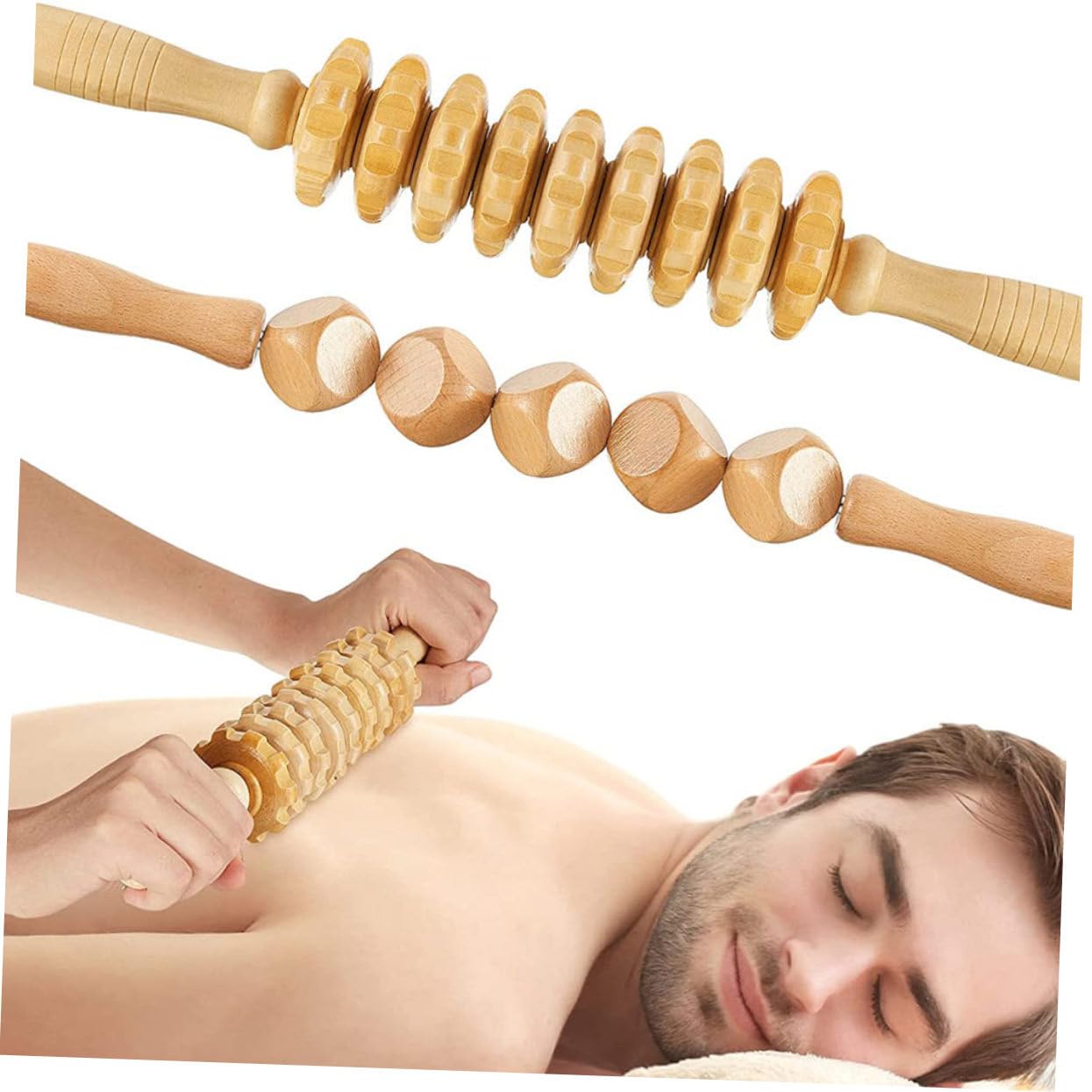 Massaggiatore in Legno 2 Pezzi, Bastone Manuale per Casa | Lavorazione in Legno, Formato Portatile, per Uso Domestico, Adatto a Fitness Enthusiast e Anziani