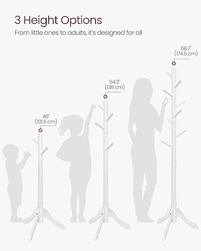 Miniatura 55 de VASAGLE Perchero de madera maciza, perchero en forma de árbol con 8 ganchos, 3 opciones de altura, para ropa, sombreros, bolsos, sala de estar,